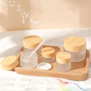 5g 10g 20g 30g 50g 60g 100g Cosmetic Frosted Clear Glass Cream Jar with Wood Grain Bamboo Lid