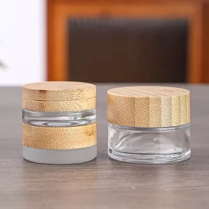 5g 15g 30g 50g 100g 150g 200g Clear and Frosted Glass Jars with Wood Caps for Skin Care Cream