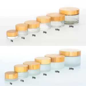 5g 15g 30g 50g 100g 200g Cosmetic Bamboo Lid Glass Jar 50g Face Cream Frost Glass Jar With Bamboo Lid