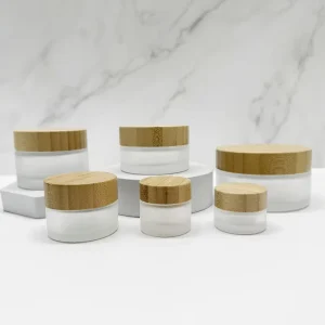 5g 1oz 30g 50g 100g Transparent Frosted Face Cream Container Round Bamboo Glass Jar With Bamboo Lid