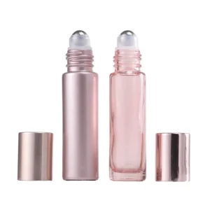5m 10ml Rose Golden Cylinder Glass Matte Frost Colored Roller Bottle PP for Perfume Aromatherapy Skin Care Serum Face Cream