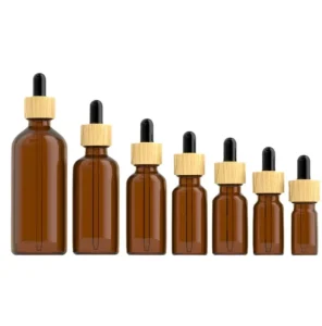 5ml 100ml Borosilicate Glass Essential Oil Bottle with Gold-Stamped Bamboo Wooden Dropper Cap Frosted Cosmetic Flat Bottle