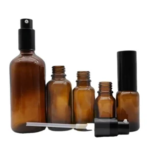 5ml 10ml 15ml 20ml 30ml 50ml 100ml Amber Glass Spray Bottle with Black Aluminum Cap for Cosmetics and Essential Oils