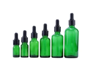 5ml 10ml 15ml 20ml 30ml 50ml 100ml Green Essential Oil Glass Bottle with Golden Black and White Dropper