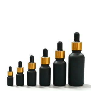 5ml 10ml 15ml 20ml 30ml 50ml 100ml Matte Black Glass Small Round Dropper Bottle for Essential Oil and Hair Oil