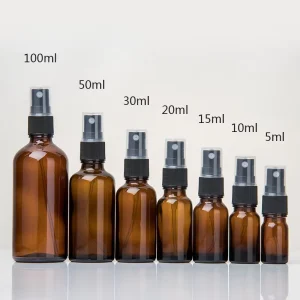 5ml 10ml 15ml 20ml 30ml 50ml 60ml 100ml Dark Amber Glass Spray Bottles with Black Cap
