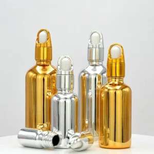 5ml 10ml 15ml 50ml 1oz 3oz Gold and Silver Glass Dropper and Spray Bottles for Cosmetic Serum