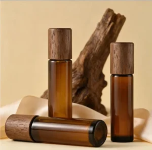 5ml 10ml 15ml Perfume Oil Packaging Bamboo Lid Roll on Glass Bottle Custom Color Glass Perfume Bottle