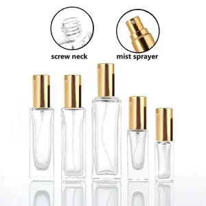 5ml 10ml 20ml 30ml Mini Empty square Portable Perfume Glass Bottle Refillable Screw Sprayer with Round Lid