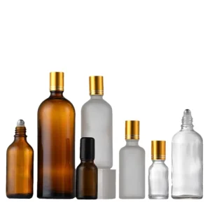 5ml 10ml 30ml 50ml 150ml 220ml Amber Clear Round Glass Perfume Roll-On Bottle with Metal Roller for Essential Oil