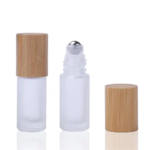 5ml 10ml Matte Glass Roll-On Bottles with Stainless Steel Roller and Bamboo Lid for Eye Cream and Perfume Oil