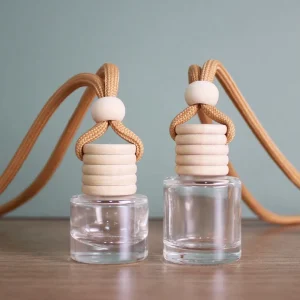 5ml 8ml 12ml Cylinder Shaped Transparent Car Air Freshener Empty Glass Bottle Wooden Cap Car Hanging Perfume Bottle