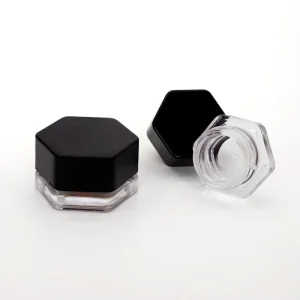 5ml-9ml Hexagonal Glass Cosmetic Jar with Black Cap for Skincare Packaging