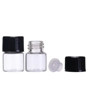 5ml Clear Glass Vials with Black Screw Caps and Orifice Reducers for Essential Oils, Cosmetic Serums, and Lab Samples
