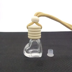 5ml Heart-Shaped Glass Perfume Bottle with Wooden Screw Cap for Hanging Car Use