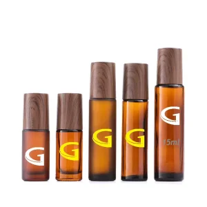 5ml or 10ml Frosted Amber Glass Roll-On Bottle with Bamboo Cap and Steel Roller for Perfume Oil Deodorant and Serum