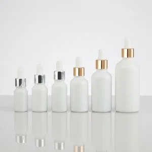 5ml to 100ml Glossy White Glass Dropper Bottle with Pipette and Gold Lid for Essential Oil and Skincare Serum