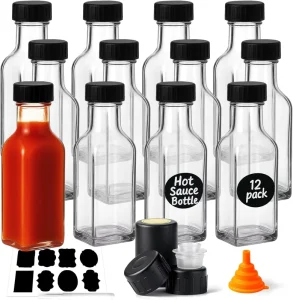 5oz 150ml Square Hot Sauce Containers for Homemade Chili Oil Vinegar BBQ Empty Glass Olive Oil Bottles for Liquid Storage