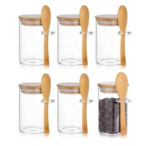 6/10-Piece 250 ml Clear Glass Spice Jar Set with Bamboo Lids and Wooden Spoons