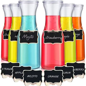 6-Piece Set of 1000ml Clear Glass Carafe Bottles with Lids for Water Beverage Milk and Juice