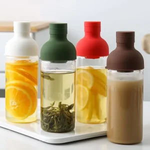 600ML Heatproof Glass Tumbler Stainless Steel Wine Bottle Design Glass Bottle with Filter for Kids’ Gym & Outdoor Activities