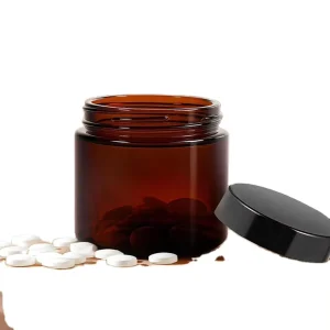 60g 2oz Amber Round Glass Jar with Airtight Screw Cap for Cosmetics and Storage