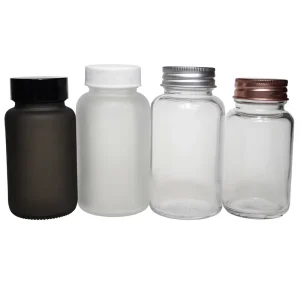 60ml 100ml 120ml 200ml Clear Frosted Glass Pill and Supplement Bottles with Aluminum Lids and Safety Seals
