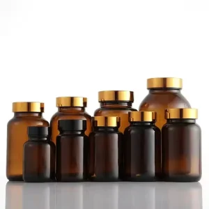 60ml 100ml 200ml Wide Mouth Amber Glass Health Product Packaging Bottles for Tablet Packaging