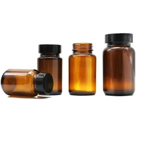 60ml 120ml Wide Mouth Amber Frosted Glass Pill Bottles Food Grade Tea Colored Jars with Child Resistant Lids Custom Screen Print