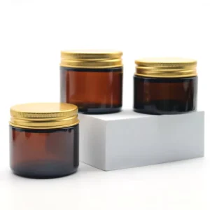 60ml 2 oz Glass Amber Round Straight Sided Jar W 53 400 Gold Metal Aluminium Lid