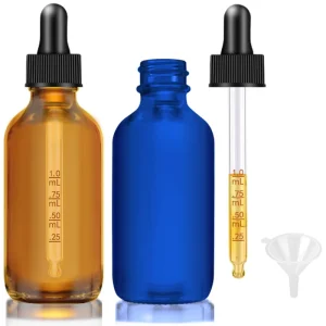 60ml Amber Blue Graduated Boston Round Frosted Glass Dropper Bottle for Face Serum Essential Oil