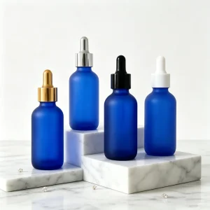 60ml Clear Blue Glass Boston Bottle with Screw Cap and Dropper for Essential Oils