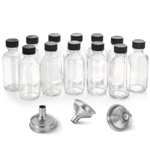 60ml Small Clear Empty Glass Boston Bottle with Lid for Liquor Ginger Shots Potion Juice and Whiskey