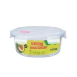 620ml Round Flat Glass Food Container High Borosilicate With PP Silicone Seal Lid Microwave Safe Food Storage Bowl