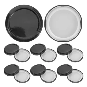 63mm Black Metal Mason Jar Lids with Silicone Seal Leak Proof Airtight Replacement Caps for Canning Jars