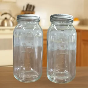 64 OZ Wide Mouth Mason Jar with Lid Clear Heavy Duty Glass Airtight Storage Canning Jar and Graduated Line Half Gallon