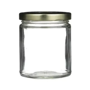 6oz 9oz Clear Straight-Sided Glass Canning Jar with 70mm Gold Metal Twist Lug Lid and Plastisol Lining
