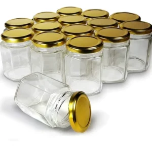 6oz Hexagon Clear Glass Honey, Jam, and Spice Jar with Screen-Printed Metal Screw Cap