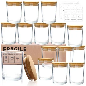 7 oz Clear Glass Candle Jars with Bamboo Lids, Thick Empty Jars for Candle Making, Dishwasher Safe