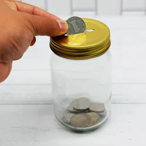 70mm Gold Black Tinplate Lid with Coin Slot for 70mm Mason Glass Jar