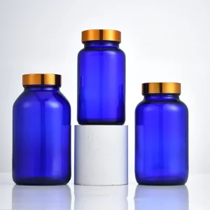 75 100 120 150 200 250 300 400 500ML Empty Blue Glass Bottles with Screw Cap for Packaging Food and Medicine Capsules