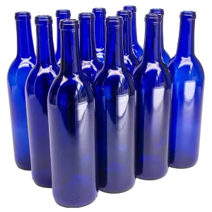 750ml 25oz Blue Bordeaux Glass Wine Bottle with Flat Bottom and Soft Sealing Cork