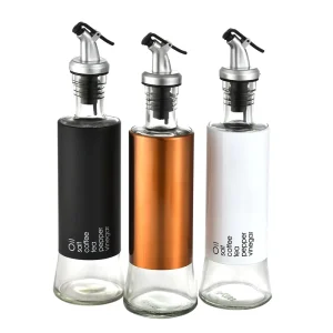 750ml 3pcs Glass Oil Vinegar Jar Dispenser Set Stainless Steel Spout Glass Bottle Storage Containers for Oil Kitchen Accessories