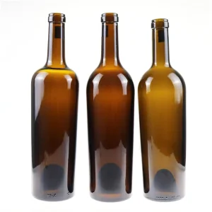 750ml Antique Green Transparent Bordeaux Wine Bottle with Wood Cork