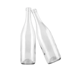 750ml Clear Burgundy Glass Wine Bottle With Wood Cork