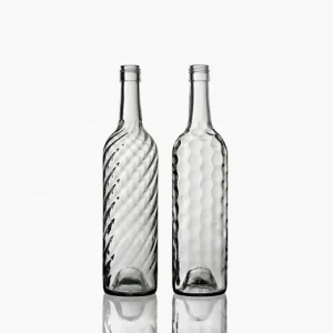 750ml Clear Embossed Glass Red Wine Bottle With Cork or Screw Cap