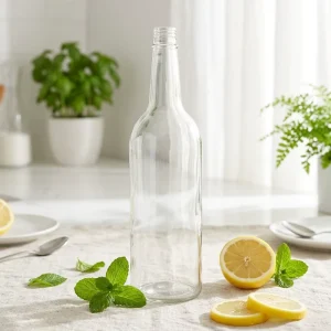 750ml Clear Round Glass Wine Bottle Long Neck Empty Spirits Liquor Vodka Beverage Bottles with Screw Cap