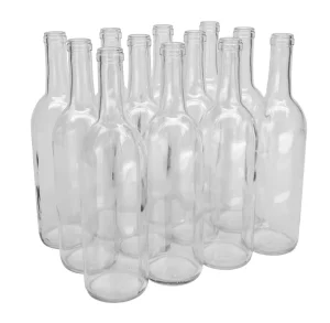 750ml Empty Clear Green Glass Wine Bottles with Wood Cork for Home Brewing