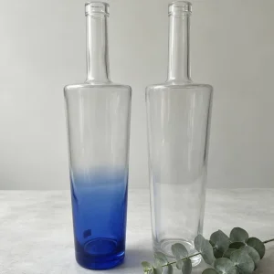 750ml Gradient Blue Cylinder Glass Wine Bottle with Cork for Vodka, Whisky, and Rum