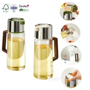 750ml High Borosilicate Glass Auto Flip Soy Sauce Vinegar Pourer Kitchen Cooking Non drip Cap 25oz Olive Oil Dispenser Bottle